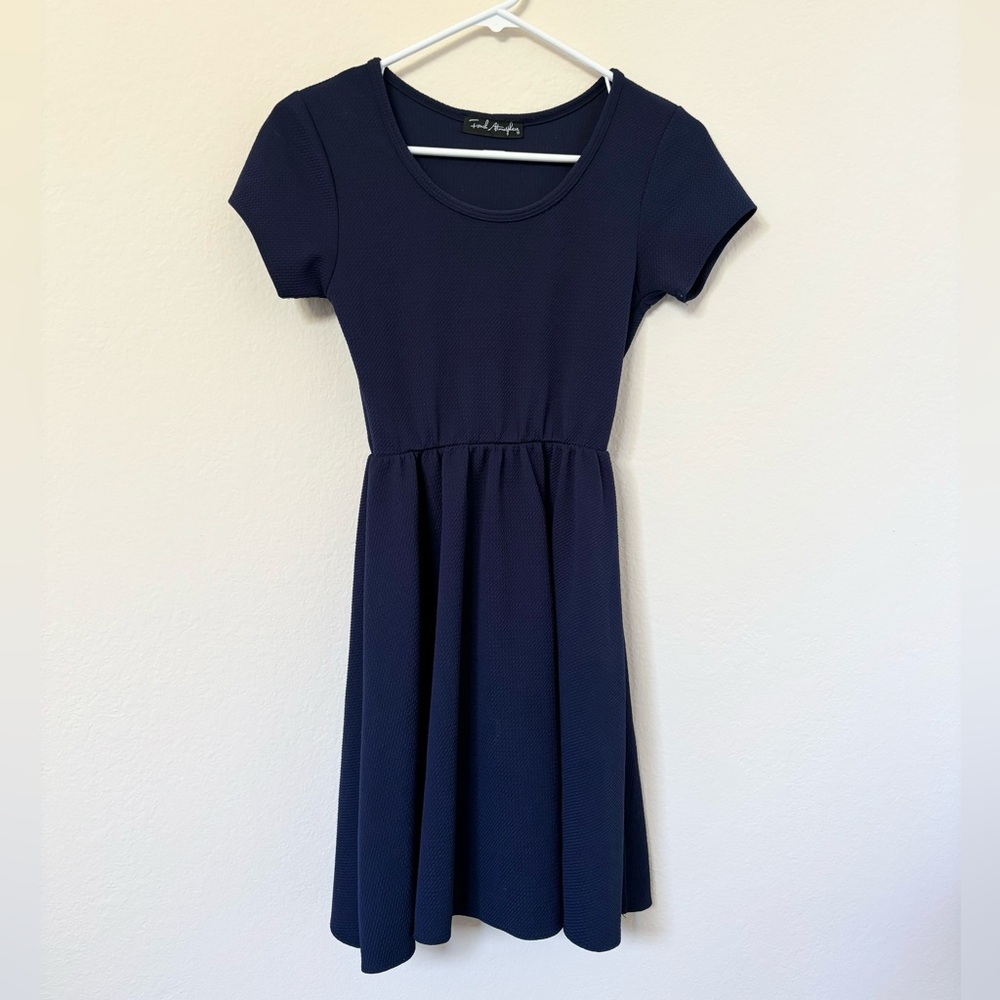 French Atmosphere Navy Blue Fit and Flare Dress